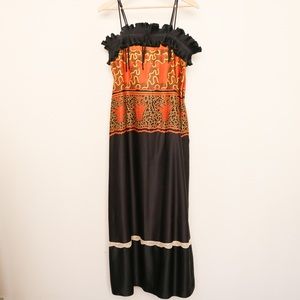 RARE Vintage 70s Zandra Rhodes Novelty Print Maxi Dress